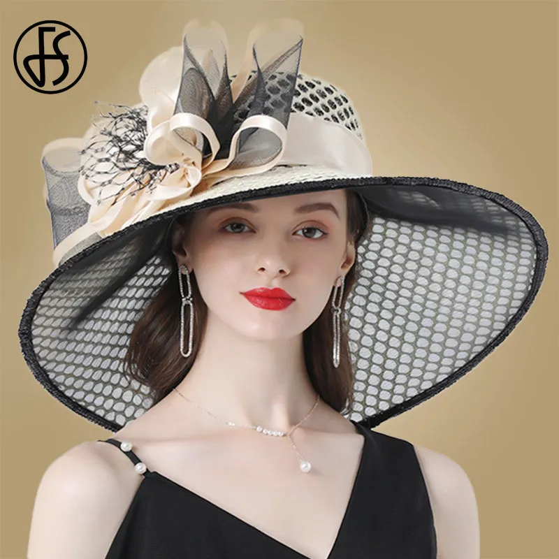 FS Mor Ladies Fascinator Hats Düğün Kentucky Derby Şapkaları Kadınlar için Çiçek Şapkaları Büyük Geniş Brim Fedora Organza Şapka Kilisesi 201102435