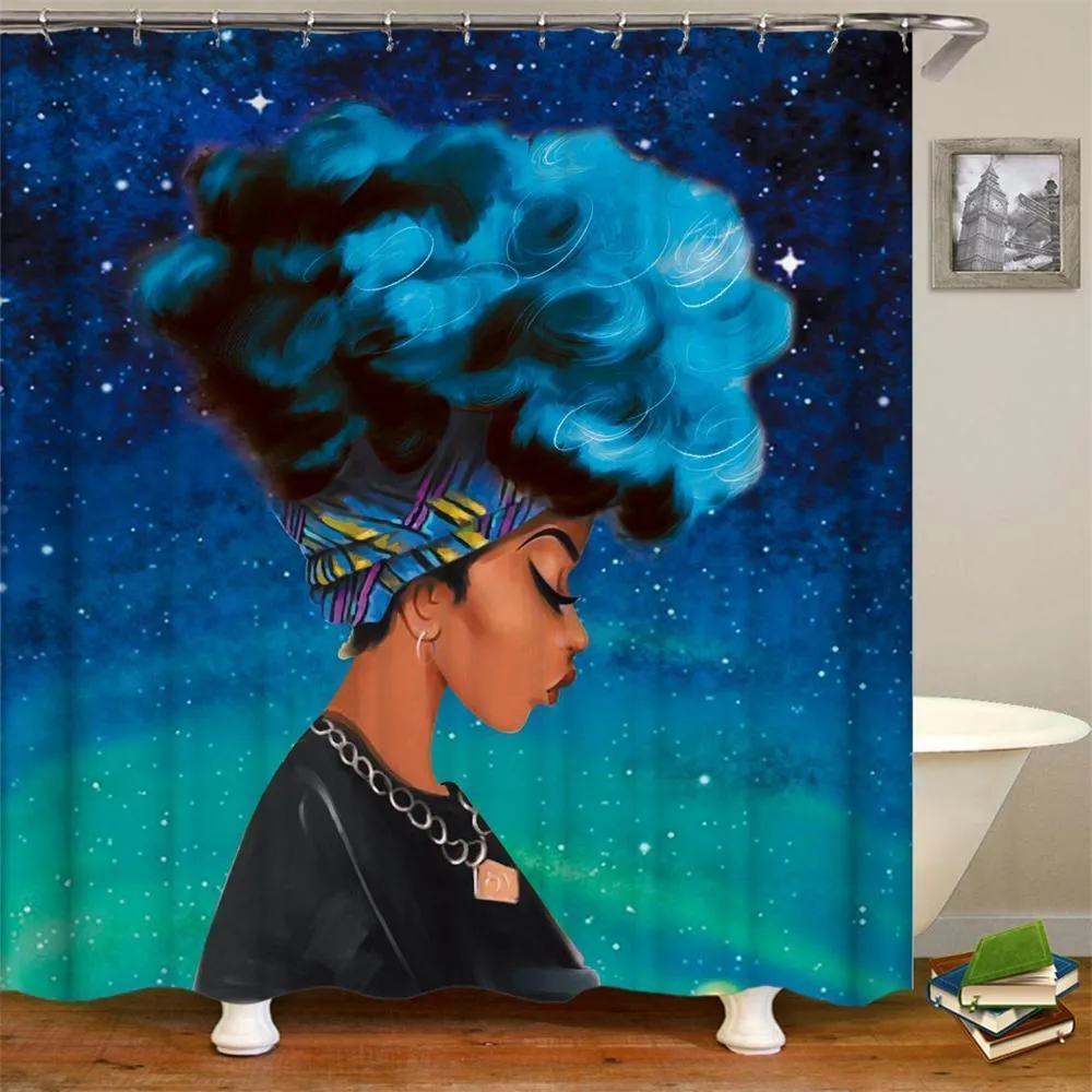 Dafield Rideau De Douche Afro-Américain Femme Afro-Américaine De Haute Qualité Polyester Lavable Noir Femme Fille Rideau De Douche Y200108