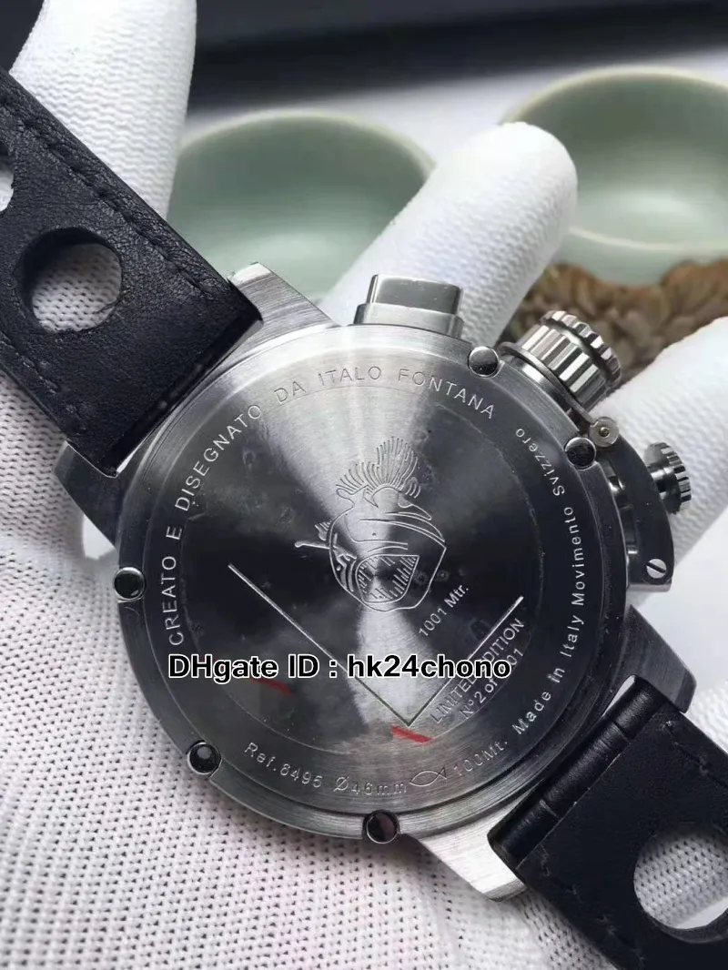 Nuovi orologi Cassa in acciaio quadrante nero U51 U-51 Cronografo al quarzo da 50 mm Orologio da uomo cinturino in pelle Chimera 7474 da uomo di alta qualità Sportw240B
