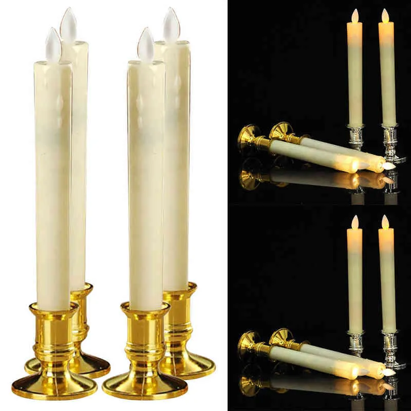 4pcs LED Candle Swinging Flame Pillar Candle with Candle Holder for Home Decoration Weddings Xmas Decor Battery Operated