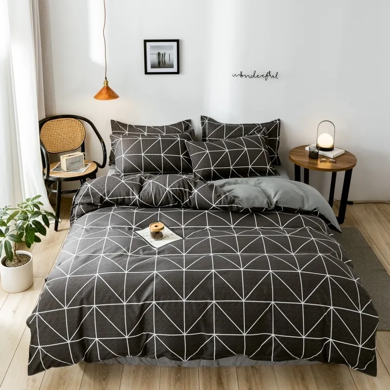 Automne Gris Étoile Ensemble de Literie Style Pastoral Suvet Cover Set Drap Plat Geometic Linen Leopard Bed Set AB Side Home Textile 201021