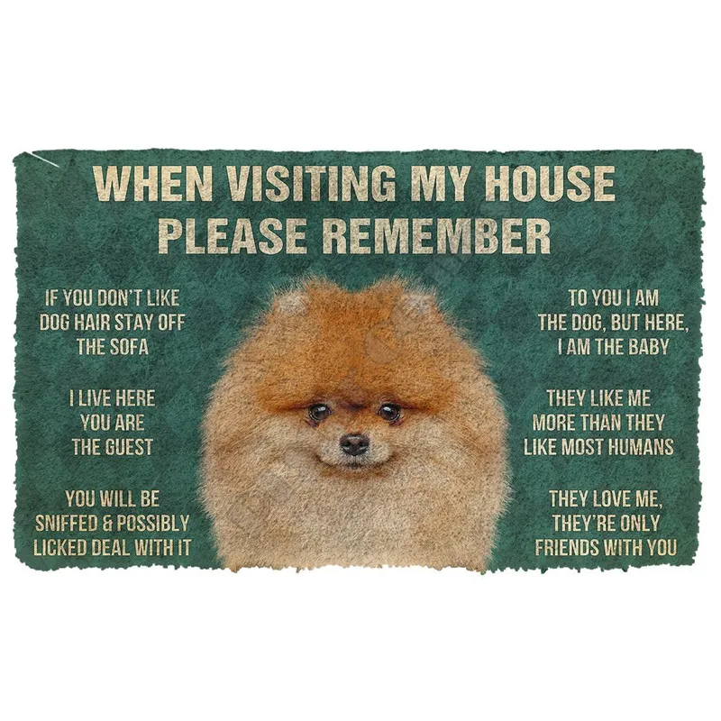 3D Vänligen kom ihåg Pomeranian Dogs House Rules Doormat Non Slip Door Floor Mats Decor Porch 220301