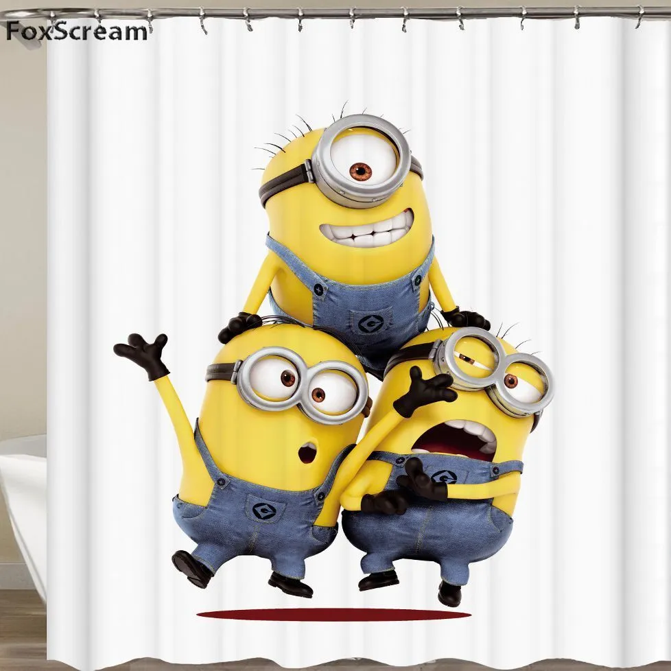 3d gele douchegordijnen Ondeugende Minions Serie Douchegordijnen Custom Cartoon Polyester Waterdicht Badkamer Gordijn LJ201130