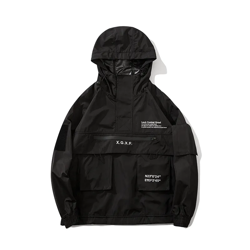 Techwear Jacket Men Streetwear Black Hooded Futuristic Anorak 201128