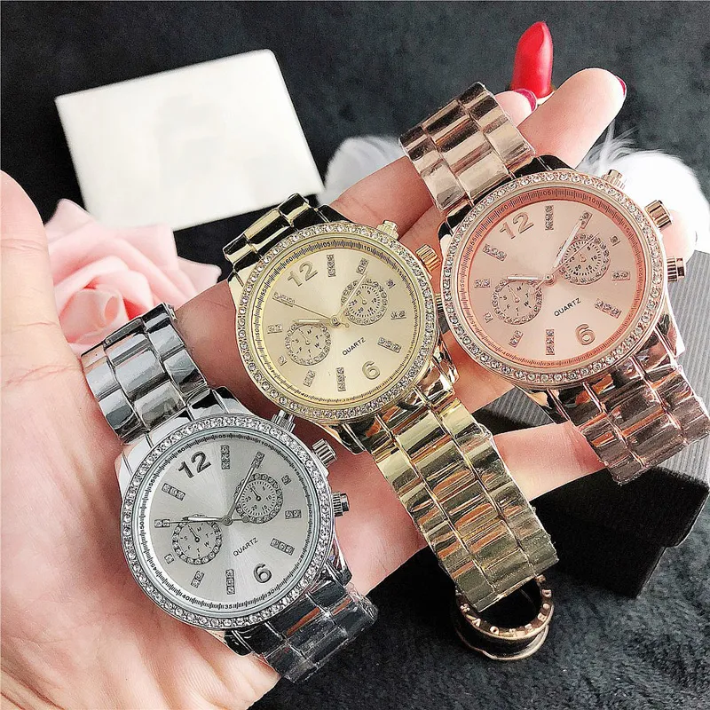 Moda relógios de pulso de quartzo para mulheres garota cristal 2 mostradores estilo metal aço faixa relógio M116