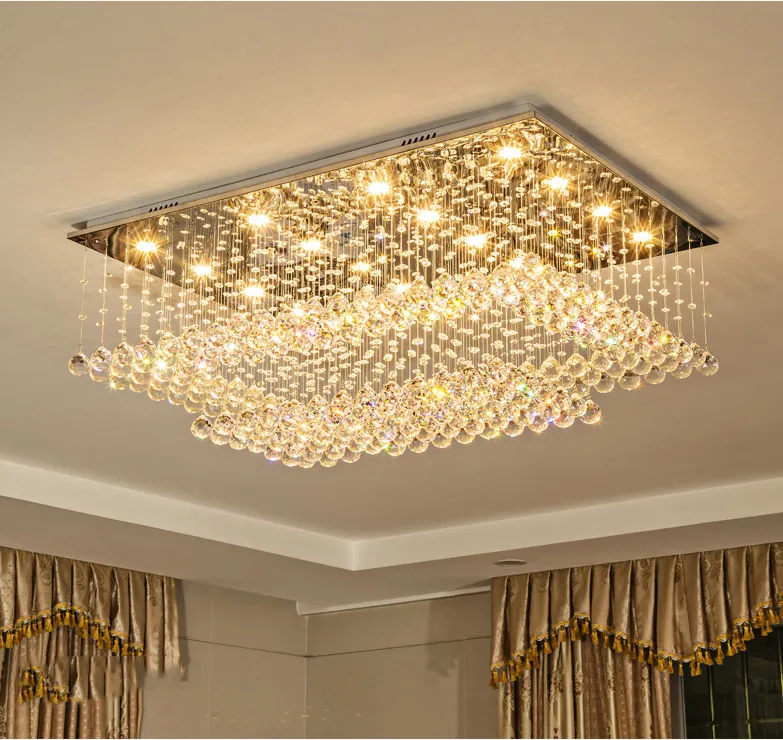 Modern basit dikdörtgen kristal tavan lambaları oturma odası yemek odası avize ışıkları villa yaratıcı yatak odası tavan ışıkları252e