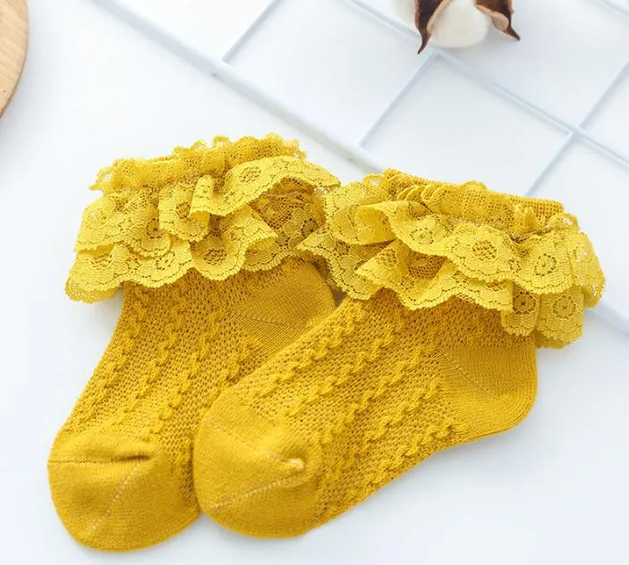 Spring Autumn Children Cotton Socks Baby Girls Lace Princess Socks Toddler Double Lace Ankle High Socks Kids Knit Casual Sock S946