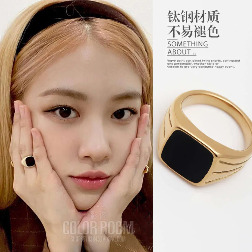 Park Choi Ying rose same ring accsori Lisa jewelry cool wind index finger titanium steel black female blackpink4952555