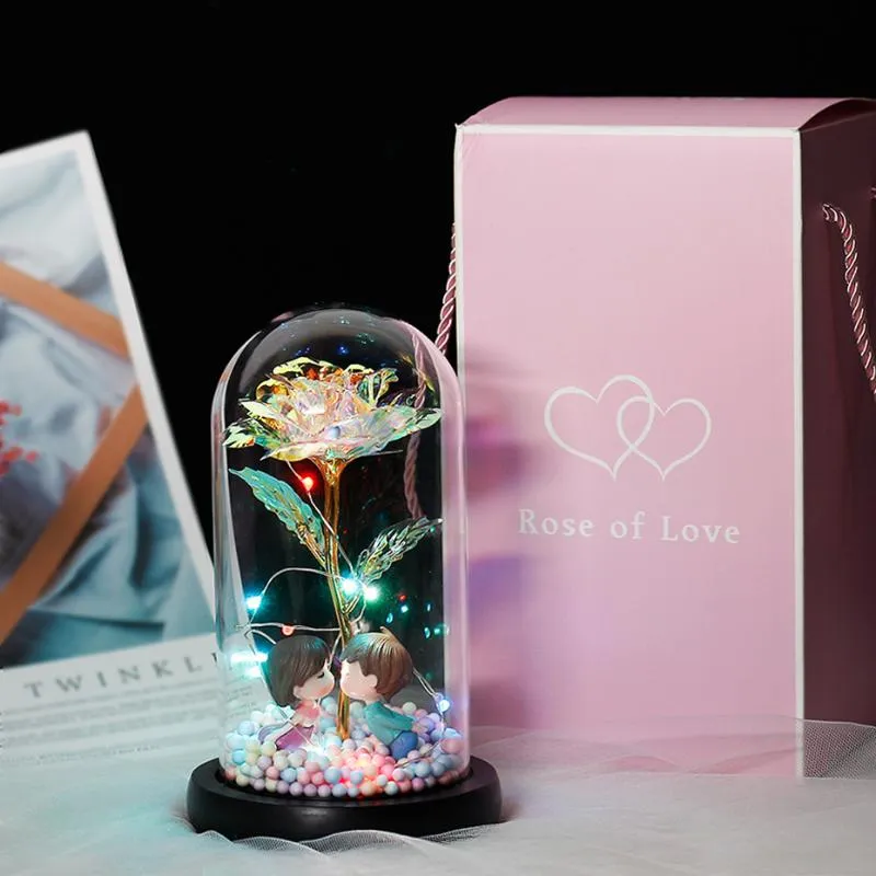 2020 Neues Wunschmädchen mit Galaxie-Rose in der Flasche, LED-blinkende Blumen in Glaskuppel für Hochzeitsdekoration, Valentinstagsgeschenk2338