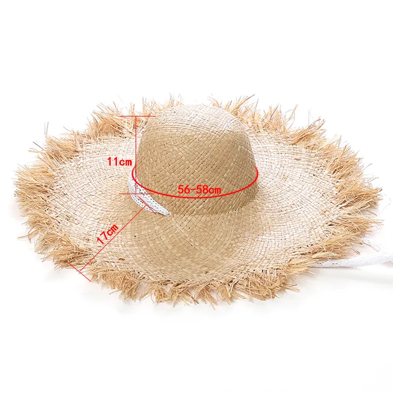 JIYOUOU Strooien hoed met kanten band, boog breed gras, vrouwelijke zomerpet, strandvizier, buitenvakantie, strandzonbeschermingshoed, opvouwbaar Y203265