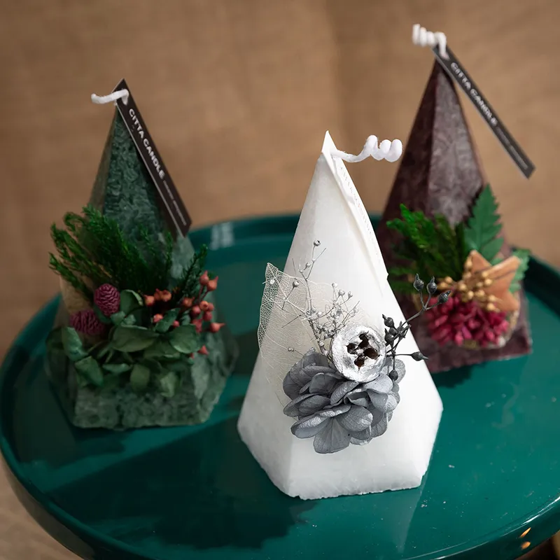 Noordse geometrische kegel geurende piramide vorm kaarse kerstboom eeuwige bloem eenvoudige trouwhuisdecoratie lj201018