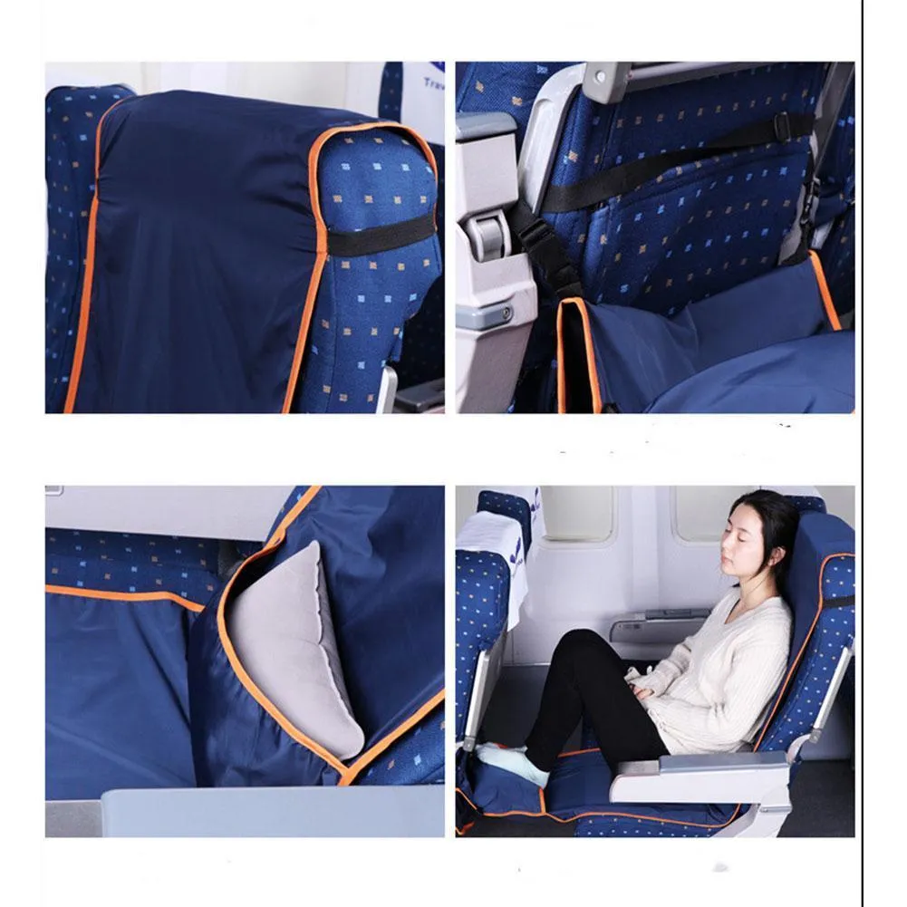 Höhenverstellbare Fußstützen-Hängematte mit aufblasbarem Kissen-Sitzbezug für Flugzeuge, Züge, Busse, 190 x 40 cm, Y200327310l