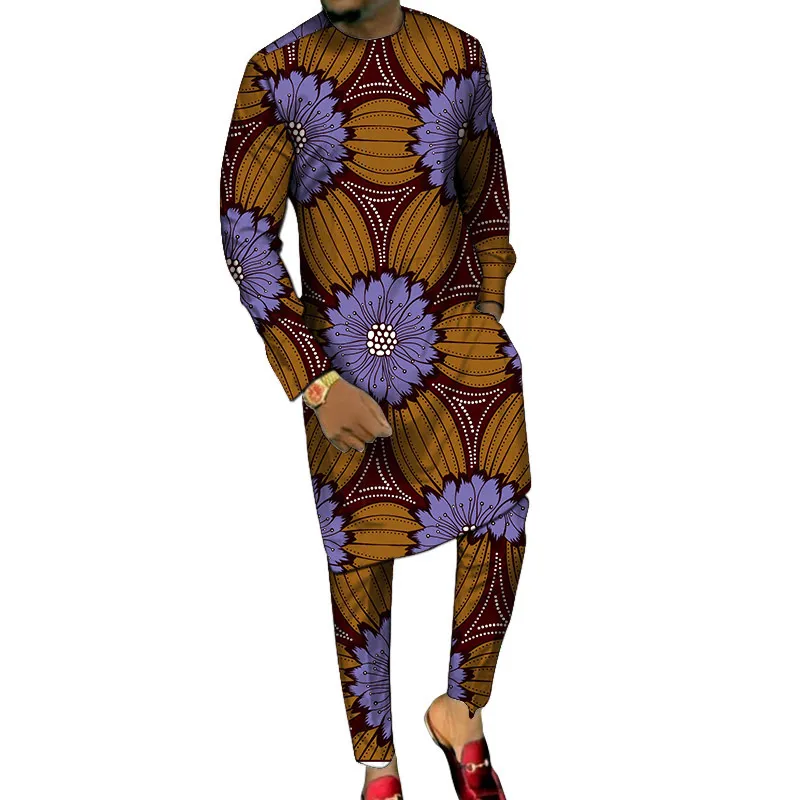 Dashiki Print Mens Long Shirtstrorous Made Made Pant Sets Ankara Fashion Suits Groom Plus بالإضافة إلى حجم الملابس الأفريقية 201204