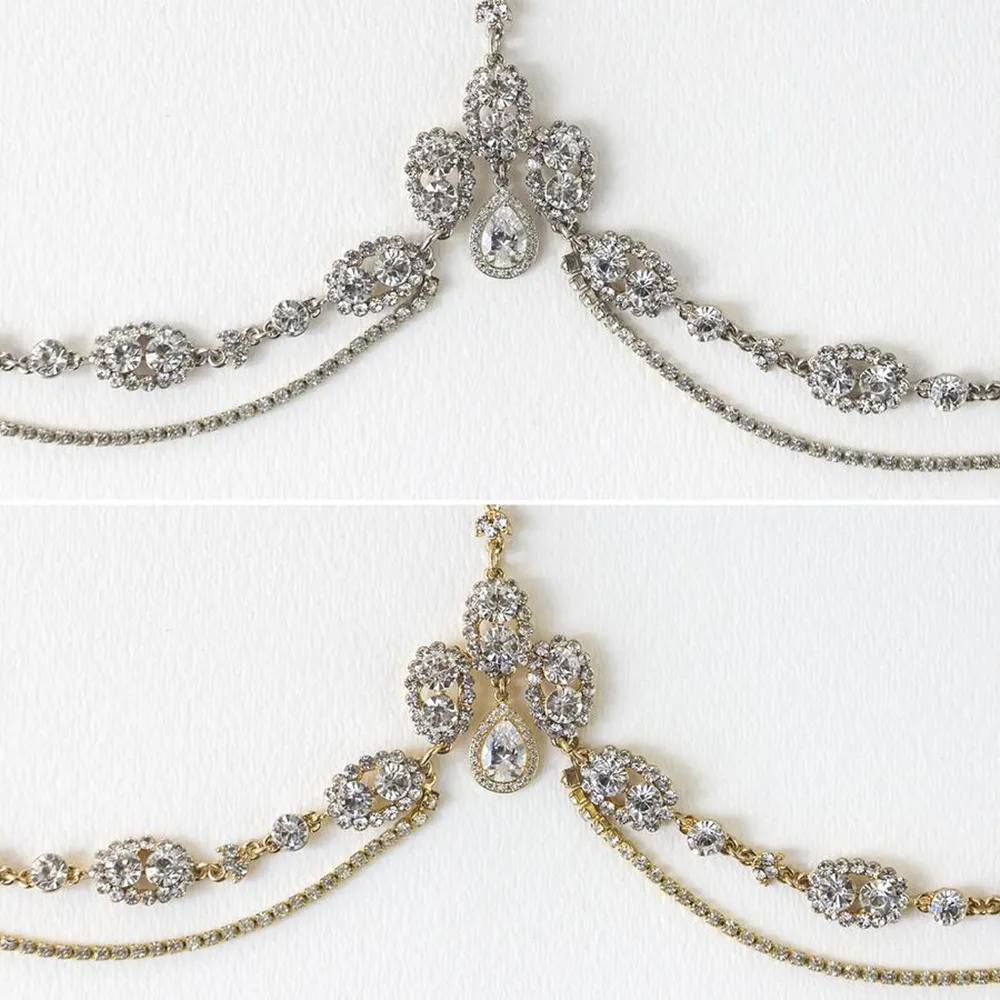 Stonefans Brautstirnband Strasshochzeit Haarkette Kopfstück Accessoires für Frauen Kristall Boho Stirnkopfkette Schmuck F9022840