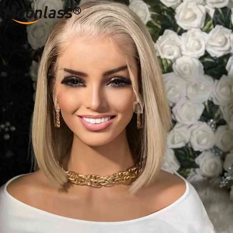 Bob Straight Lace Front Wig Colored Ash Blonde Highlight Wig Human Hair Remy Short Bob Wig Lace Front Human Hair Wigs For Women 221171444