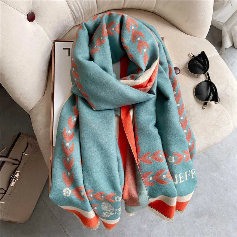 Winter Cashmere Scarf Women Tassels Pashmina Warm Thick Blanket Shawls Wraps Print Fashion Lady Design Foulard 220114