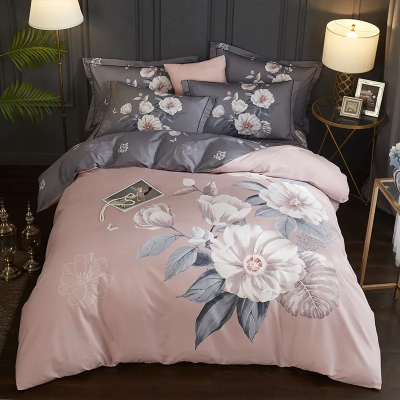 Pościel amerykański kwiat pościel bohemia 100% bawełniana okładka kołdra + płaska arkusz + Poszewka 4 SZTUK King Queen Bed Set T200706