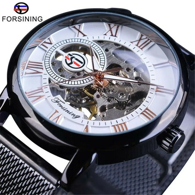 Ny Forsining Fusini Foreign Trade Popular Style gränsöverskridande manuell ihålig mekanisk klocka Mens Steel Belt Watch Wristwatche2432