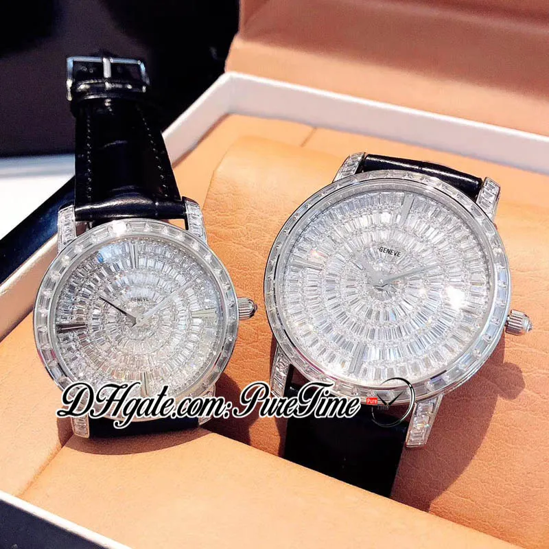 TWF Traditelle Swiss Quartz Mens Womens Watch Full Paved Diamonds Dial 82760 000g-9952 الساعات السود