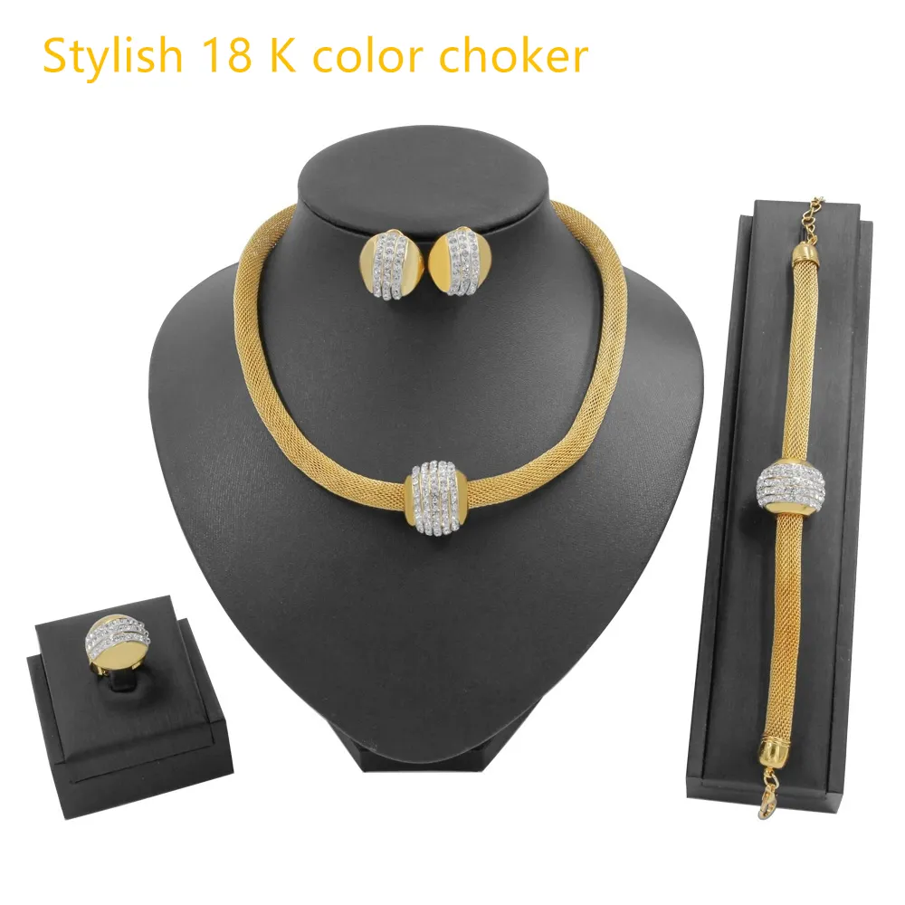 Femmes luxueuses Dubai Gold Jewelry Ensembles pour femmes filles africain Art Life Golden Collier jaune Chokers 201222