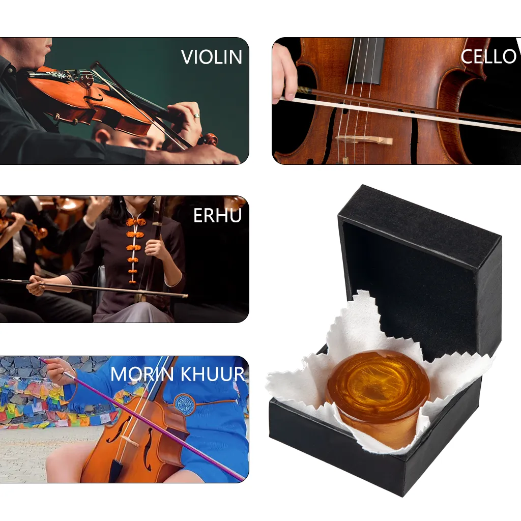 Instrumentos de cuerda hechos a mano Rosina Resina Colofonía redondeada con caja de cartón para violín Viola Bass Bass Erhu Gaohu Strings arco