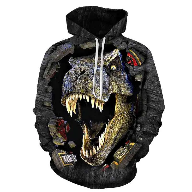 Spring and Autumn 2021 New Men's Women's Children's Funny Dinosaur Hoodie Long Sleeve 3d Printing Animal Sweatshirt Coat