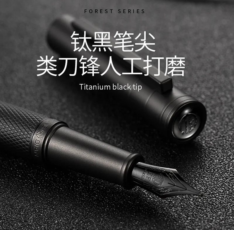 Hongdian Foresta Nera penna stilografica titanio nero EF/F/pennino piegato bella struttura albero penna a inchiostro, pennini di ricambio opzione Y200723