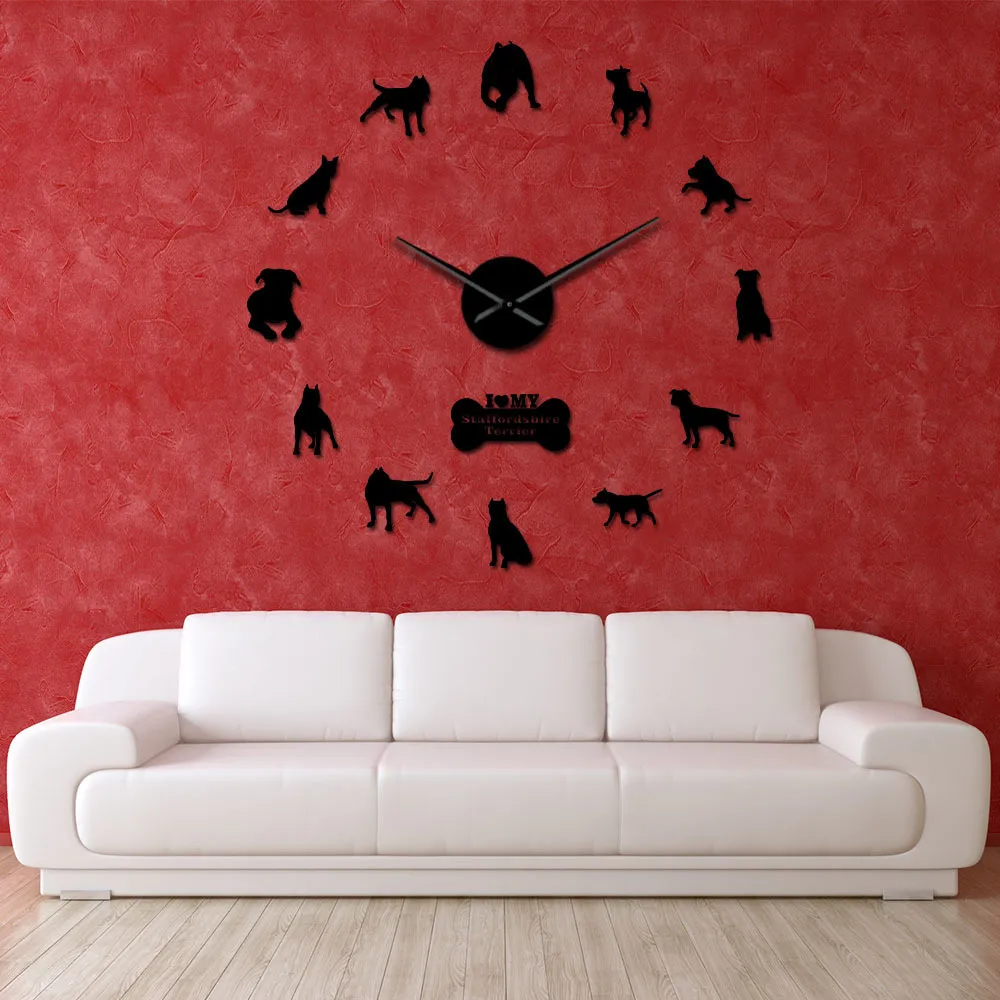 Staffordshire Bull Terrier DIY Big Wall Clock Staffie DIY Giant Wandkunst dekorative Wand Uhr Hunderasse Ornament Memorial Geschenk Y2254L