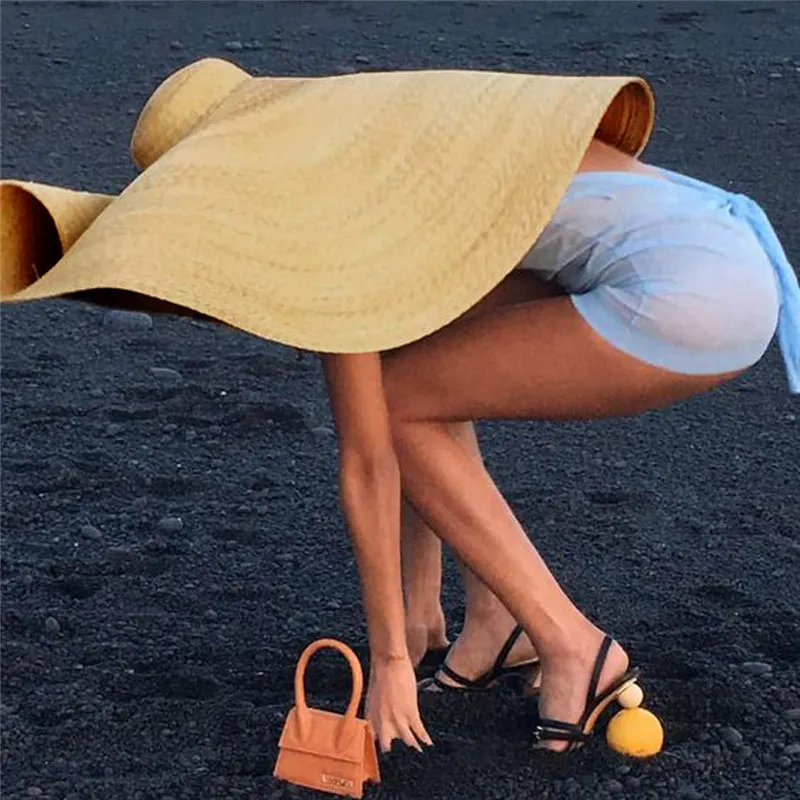 Femme mode grand chapeau de soleil plage antiuv protection solable couverture de paille pliable pliable chapsis surdimensionnel pliable.