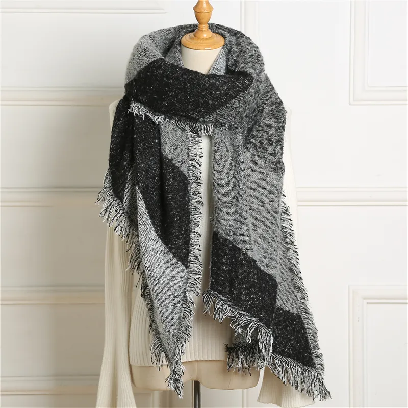 Design Thick Cashmere Scarf Women Winter Knit Pashmina Rhombus Shawls and Wraps Lady Warm Neck Scarves Tassel Bufanda Y2010076498647