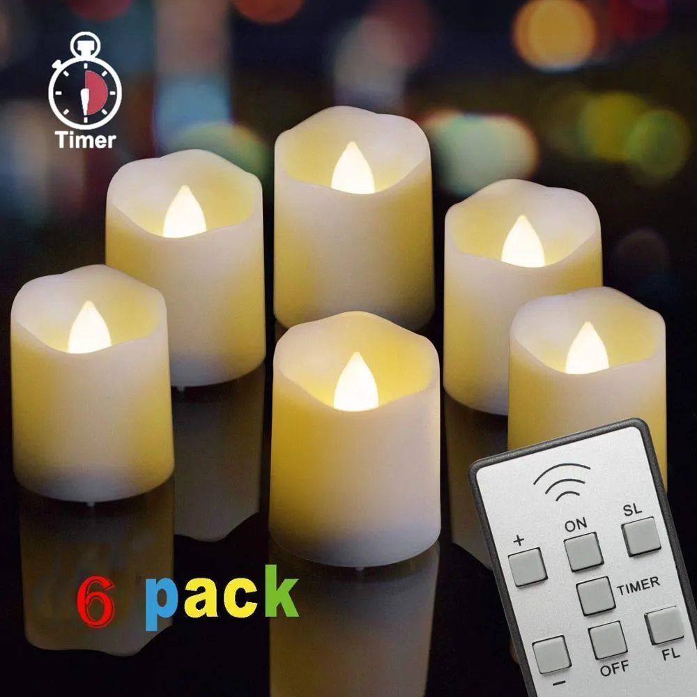 Sälj 6 Pack LED Flameless Candles Remote Electric Tea Light Fake Vela Flame Votive Timer Tealight Home Decor Y2001093387