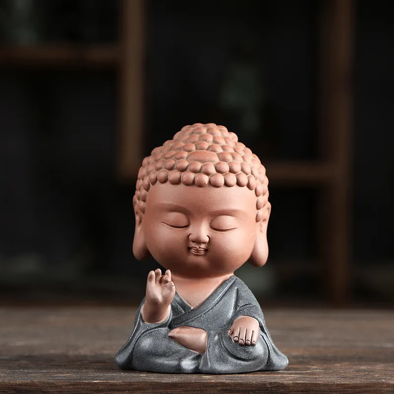 Zen Tathagata tea pet ornaments ceramic purple sand small monk buddha statues home decor accessories modern miniature figurines T200710