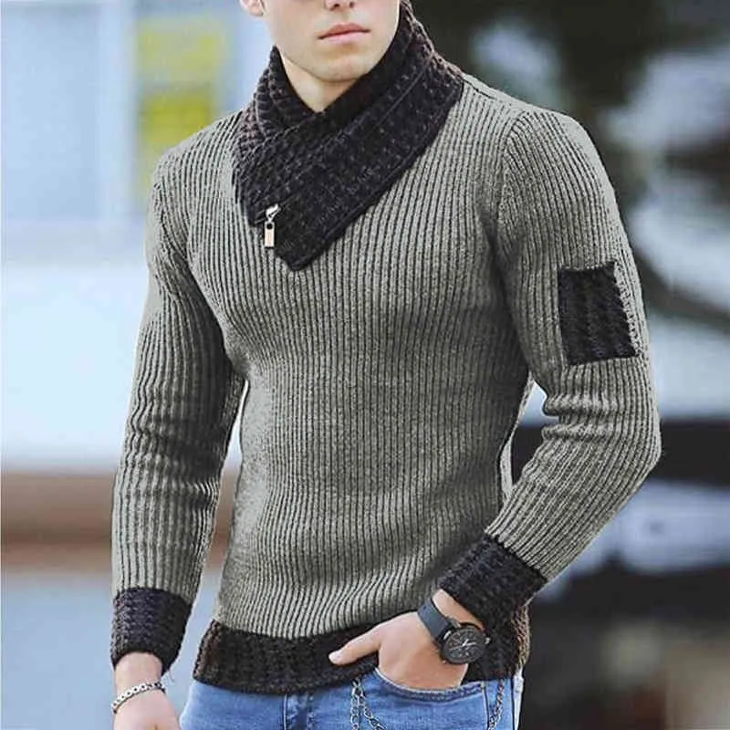 Männer Winter Pullover England Größe Feste Farbe Schal High Collar Turtheneck Warme Langarm Strickpullover Pullover 211221