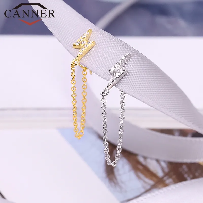 925 Sterling Silver Tassel Örhängen Gold Color Snake Chain Stud för Kvinnor Mode Smycken