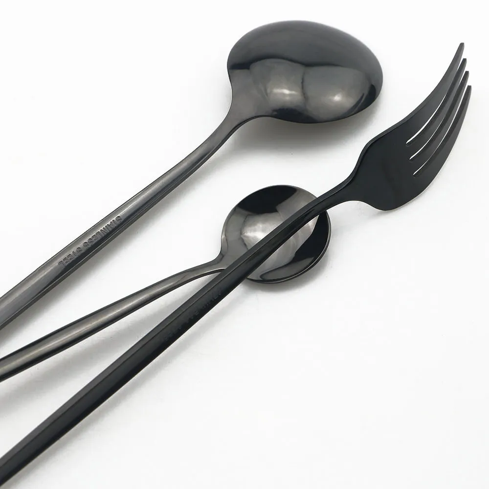 24 unids cubiertos colorido vajilla cuchillo tenedor cuchara cena negro cocina cubiertos 304 juego de vajilla de acero inoxidable 201019