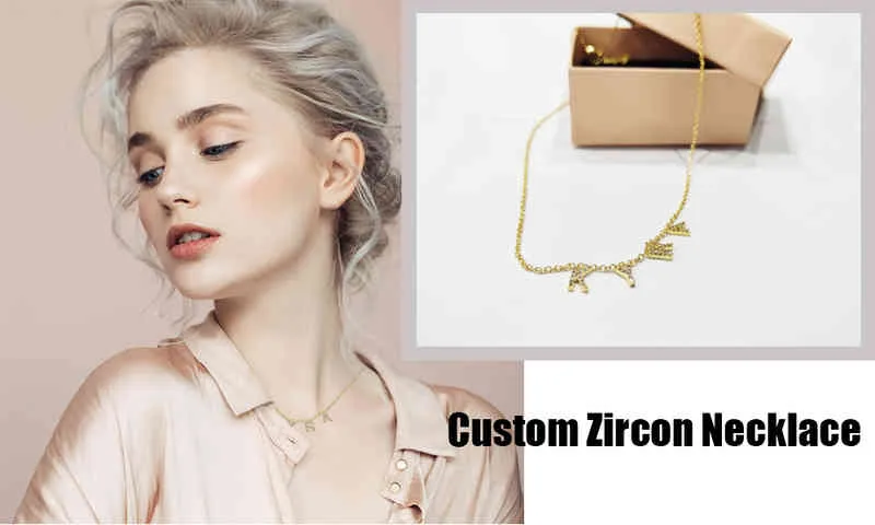 2021 cristal nom personnalisé pendentif or Zircon lettre chaînes personnaliser collier pour femmes charme bijoux cadeau