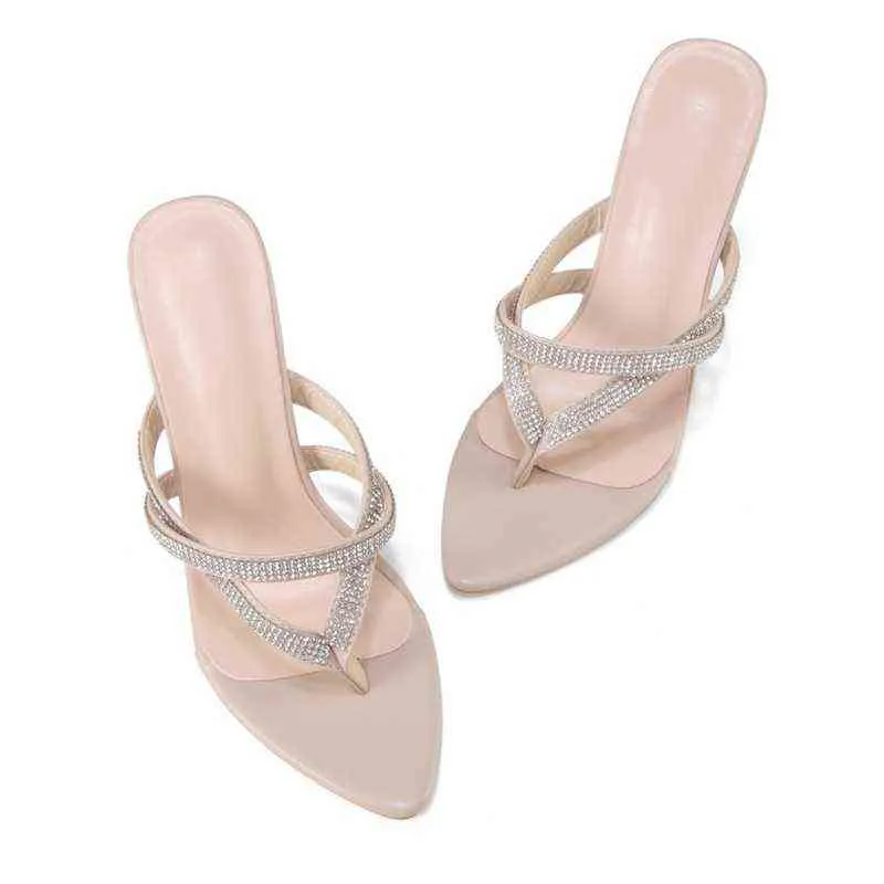 Sandalen Damen Sommer Römische Diamanten besetzte einseitige Gürtelpantoffeln Mode hochhackige Sandalen