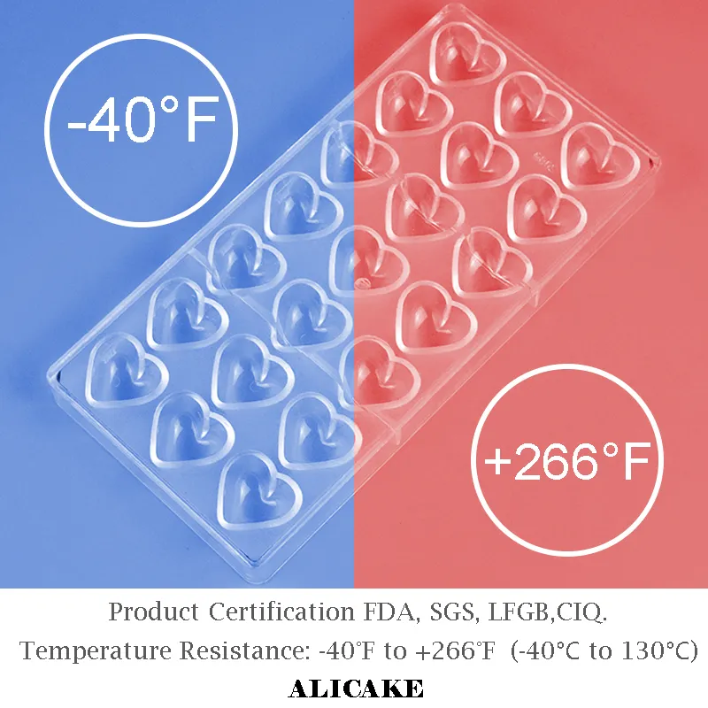 3D Bar de Chocolate Molde Forms Coração Policarbonato Molds Bandeja Plástico Cozimento Ferramentas de Pastelaria Para Moldos Para Molde de Doces De Chocolate T200703