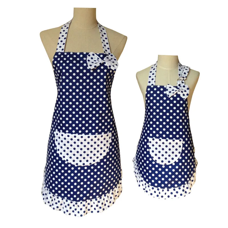 Lovely Cute Bowknot Mother and Daughter Apron Cotton Polka Dot Ruffled Kitchen Apron Avental de Cozinha Divertido 2010079330007