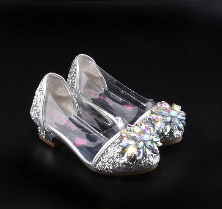 Mode Crystal Bright Diamond Lederen Schoenen Meisje Prinses Single Performance High Heels 220211