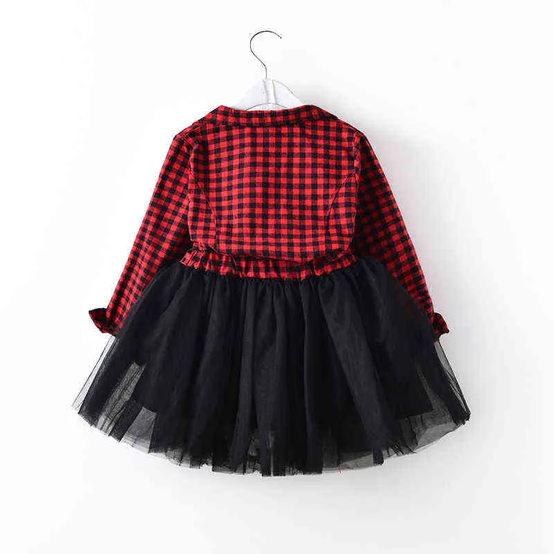 Czerwone Plaids Party Tutu Dress Dzieci Dziewczynek Z Długim Rękawem Princess Pagew Wakacyjny Suknie Świąteczne Odzież 211231