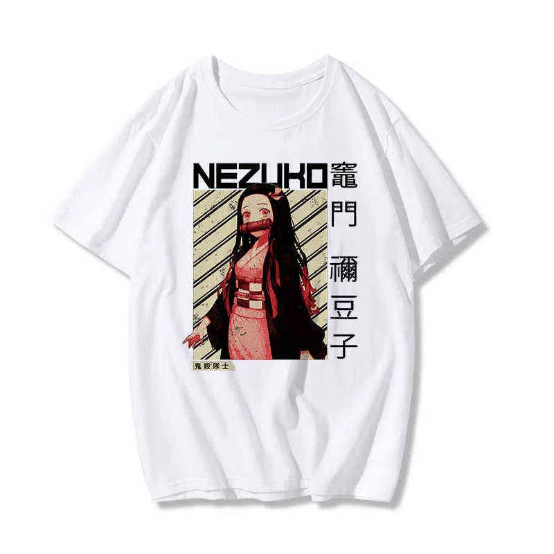 شيطان القاتل kimetsu لا يباا طباعة t-shirt المرأة الصيف جديد شيك المتناثرة اليابانية أنيمي حجم كبير فضفاض القوطية تي شيرت الأعلى G220228