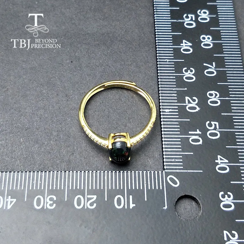 TBJBague classique en opale éthiopienne noire, taille ovale, 68 mm, pierre précieuse naturelle, bijoux en argent sterling 925, avec boîte-cadeau 2011132218022