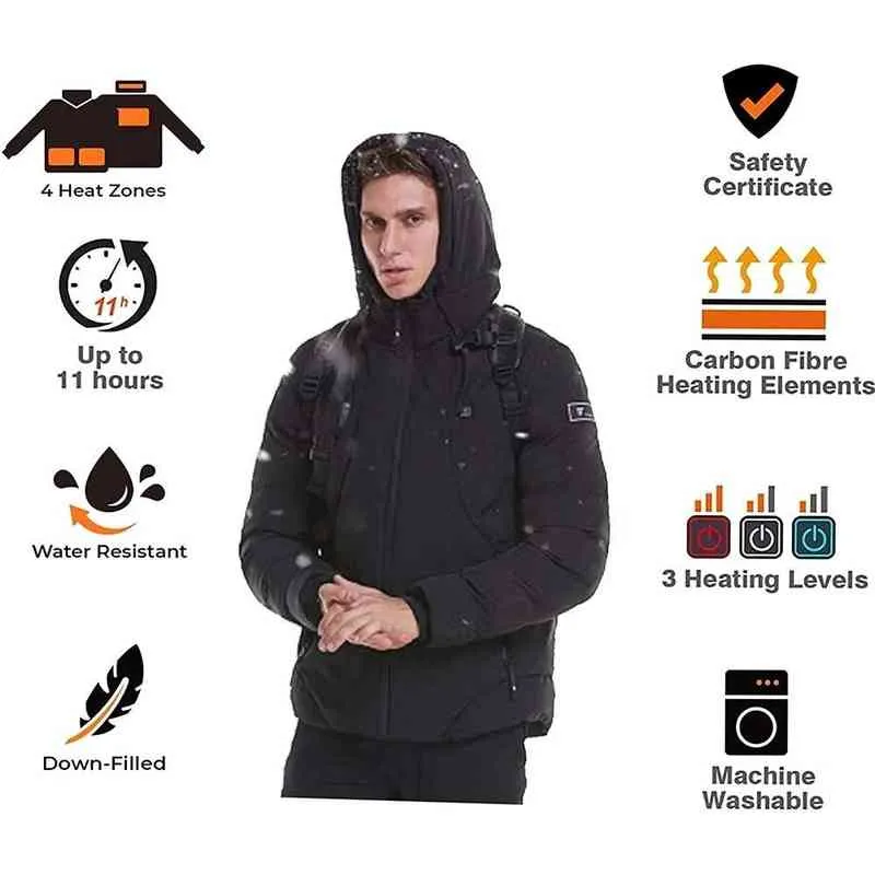 Men Women USB Smart Electric Heated Jacket Cotton Coat Winter Thicken Down Hooded Outdoor Hiking Ski Clothing 4 Heating Jacket 220124