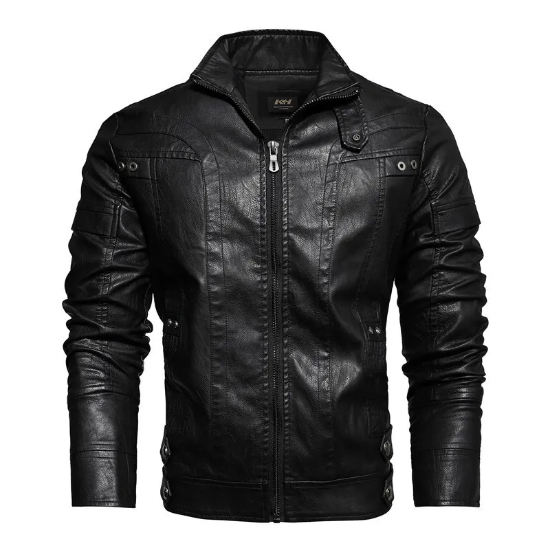 Lederjacke Stehkragen Männer Jacken Herbst Winter Reißverschluss Up Pelz gesäumt Motorradjacke Mode Tops Mantel Vintage Mantel Männer 201120