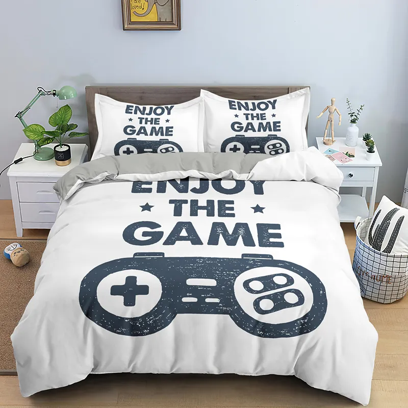 Neue Gamepad Queen-Size-Bettwäsche-Set Moderne Gamer Bettbezug mit Kissenbezug Kinder Jungen Mädchen Geschenk Bettwäsche für Schlafzimmer Dekor 201209