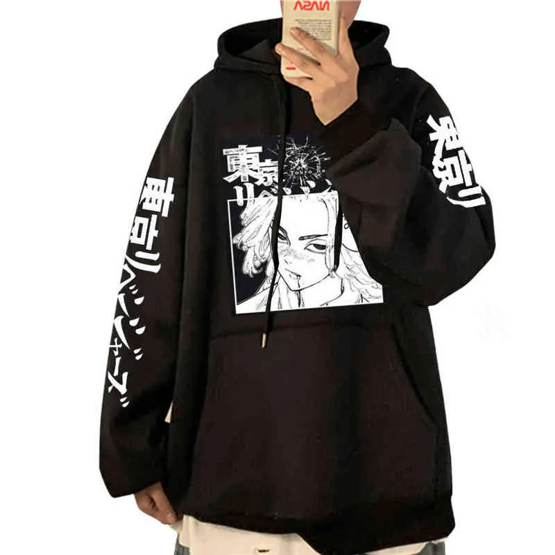 Anime Tokyo Revengers Printed Hoodies Harajuku Sweatshirts Loose Long Sleeve Pullover Print Streetwear for Men H1227