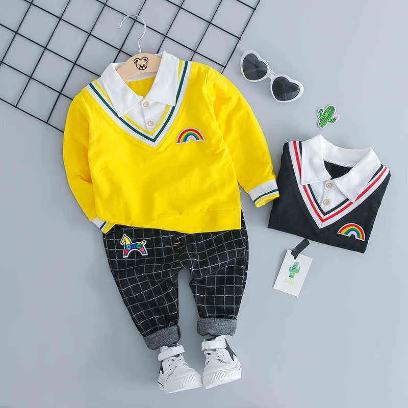 Herfst baby kleding sets peuter baby jongens meisjes casual kleding outfit kinderen kinderen lange mouw revers t-shirt plaid broek G220310