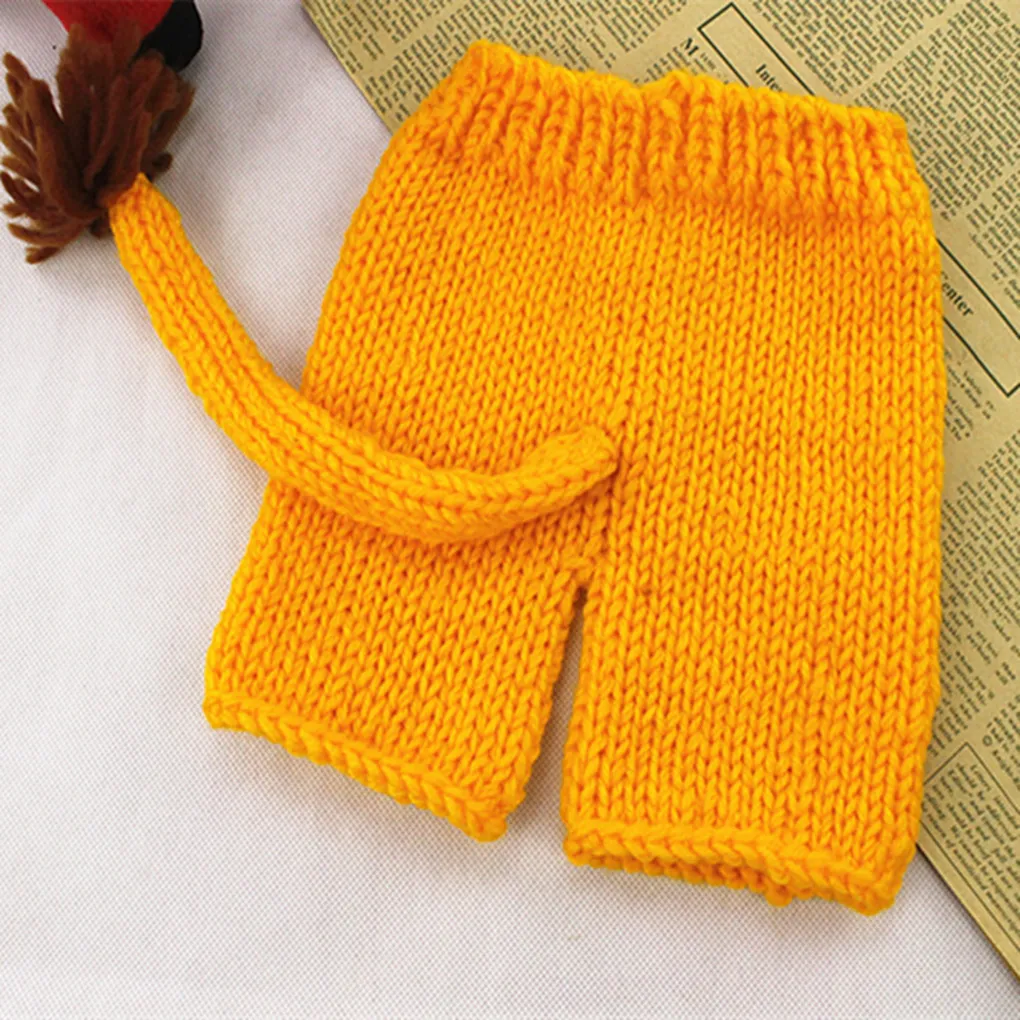 Baby Crochet Pography Props schiet pasgeboren po coole jongenskostuums kindermutsen en broek kledingset zachte leeuw pasgeboren Y20106706475