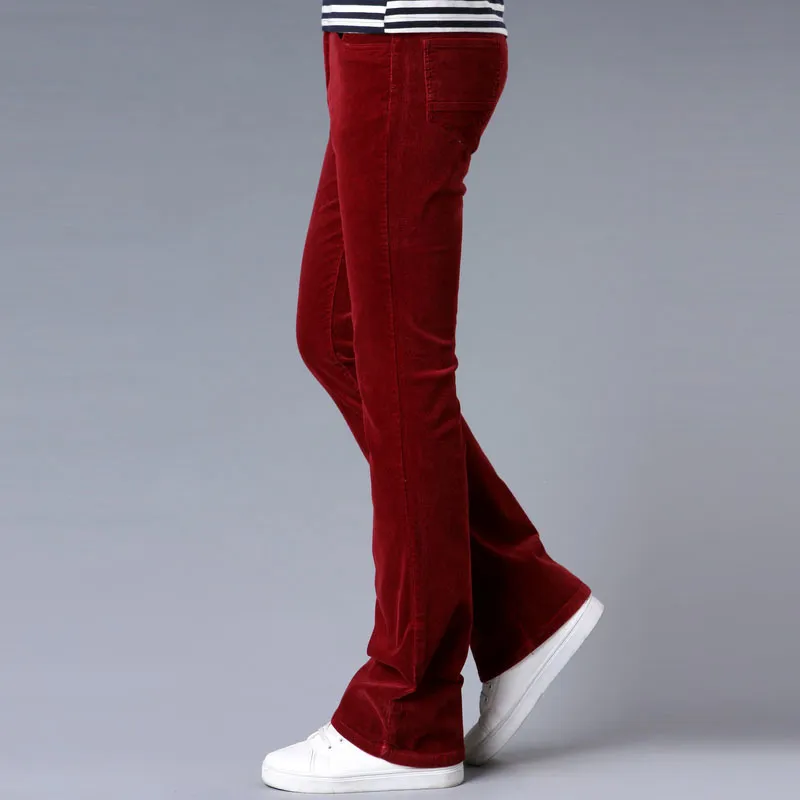 Autumn Fashion Slim Fit Casual Men's Commercial Bootcut Pants Corduroy Flared Trousers Male Elastic Bell-bottom Trousers 201130